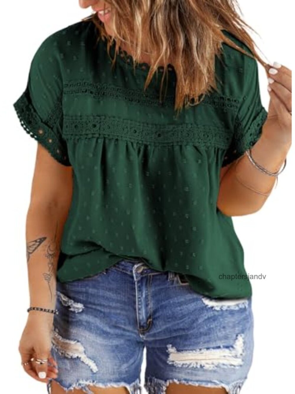 Women's Plus Size Chiffon Blouse Short Sleeve Crewneck Boho Top